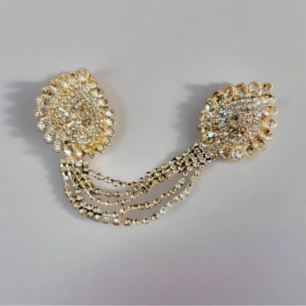 FINAL PRICE Adjustable dual finger rings in Color Gold filled with rhinestones